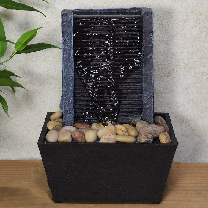 tabletop indoor water fountain rocks in black ceramic pot granite stand water flowing down