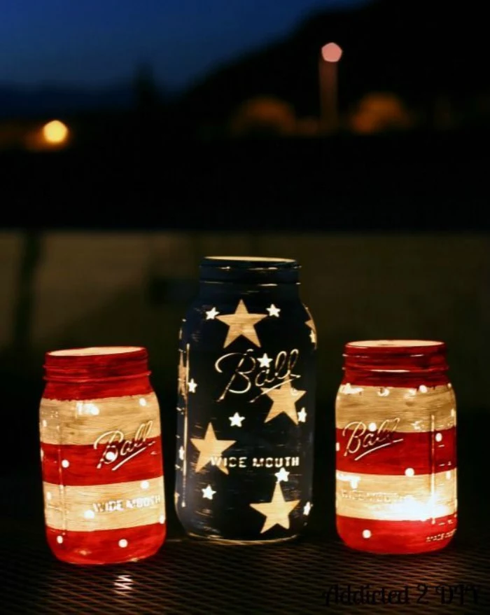 three mason jars for candle holders 4th of july outdoor decorations stars and stripes