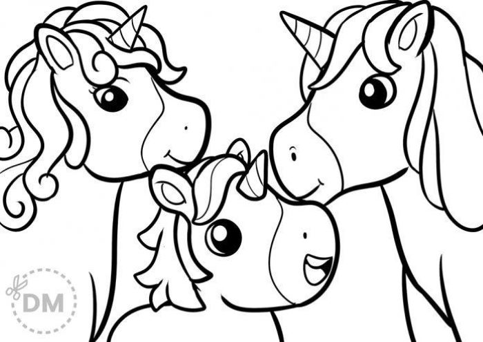 coloring page of family of unicorns creative coloring in black and white