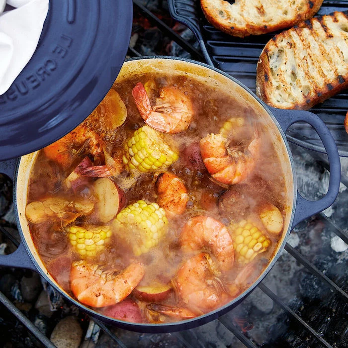 pot filled with water shrimp boil recipe shrimp potatoes corn on the cob in the water