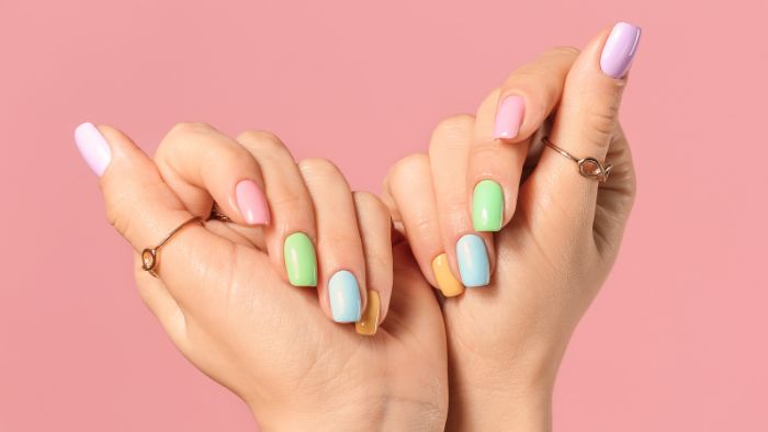 rainbow nails in pastel colors summer nail designs different color on each nail