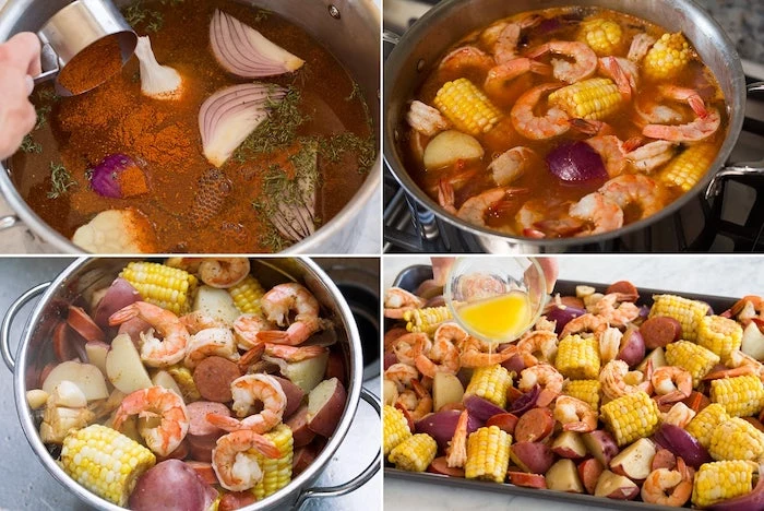 step by step diy tutorial in four steps cajun seafood boil recipe shrimp boil with potatoes corn on the cob sausages