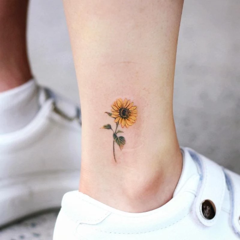 black and white sunflower tattoo ankle tattoo