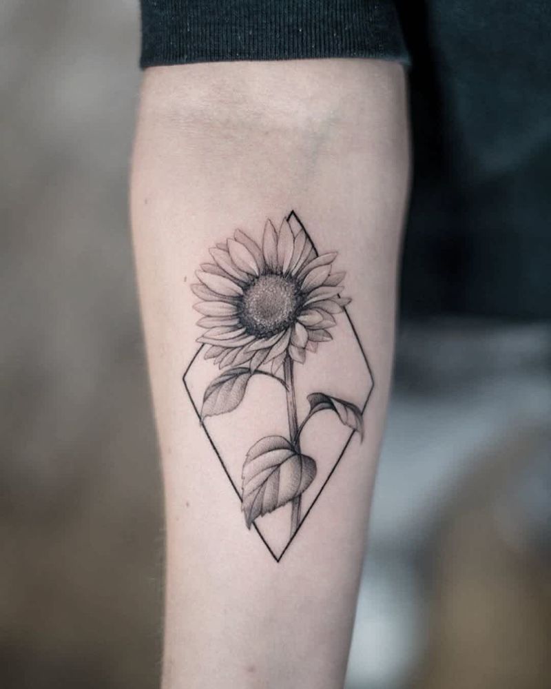 black and white sunflower tattoo forearm tattoo