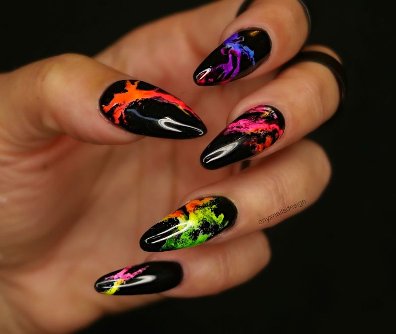 black neon yellow nails abstract design