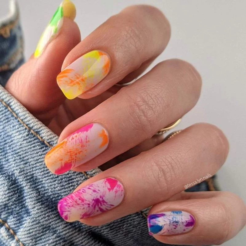 colorful neon nail designs abstract design