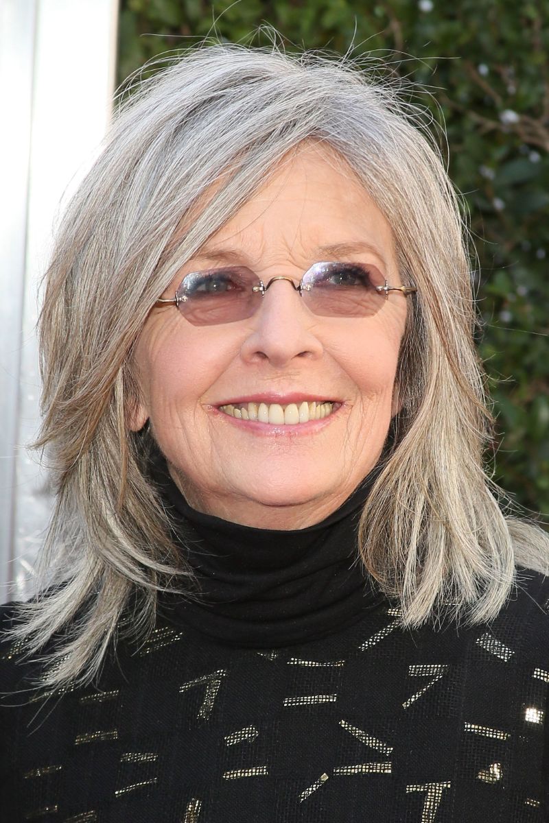 diane keaton gray hair medium length hairstyles