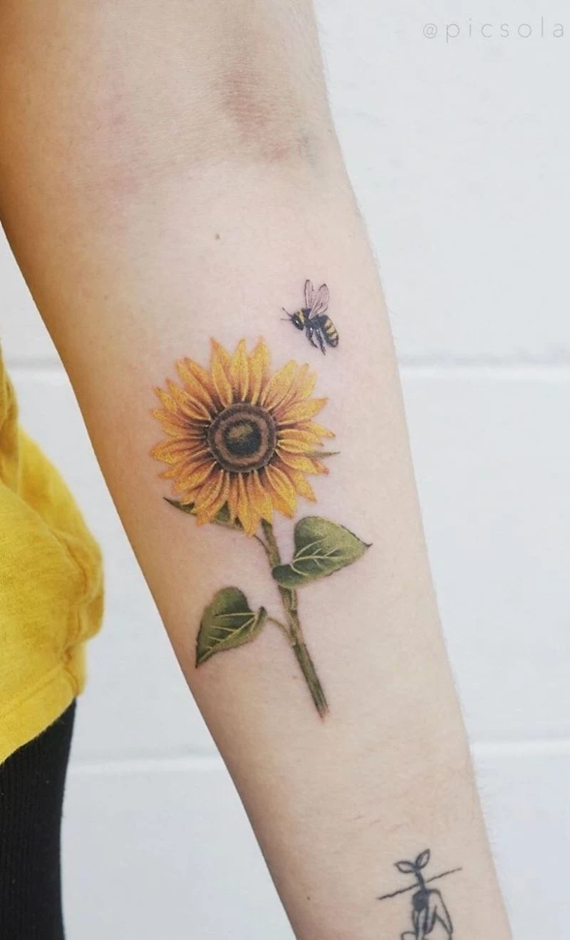 forearm tattoo sunflower tattoo with bee