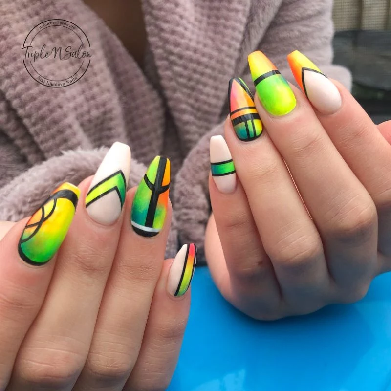 geometric design nail colors for summer 2020 colorful nails