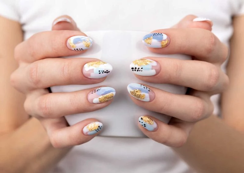 gold white blue cute nail designs abstract