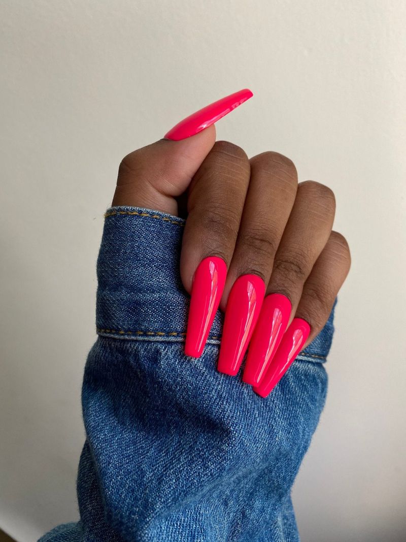long pink coffin neon bright summer nails
