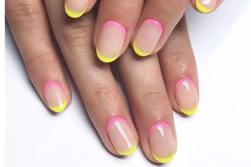 pink yellow french neon bright summer nails