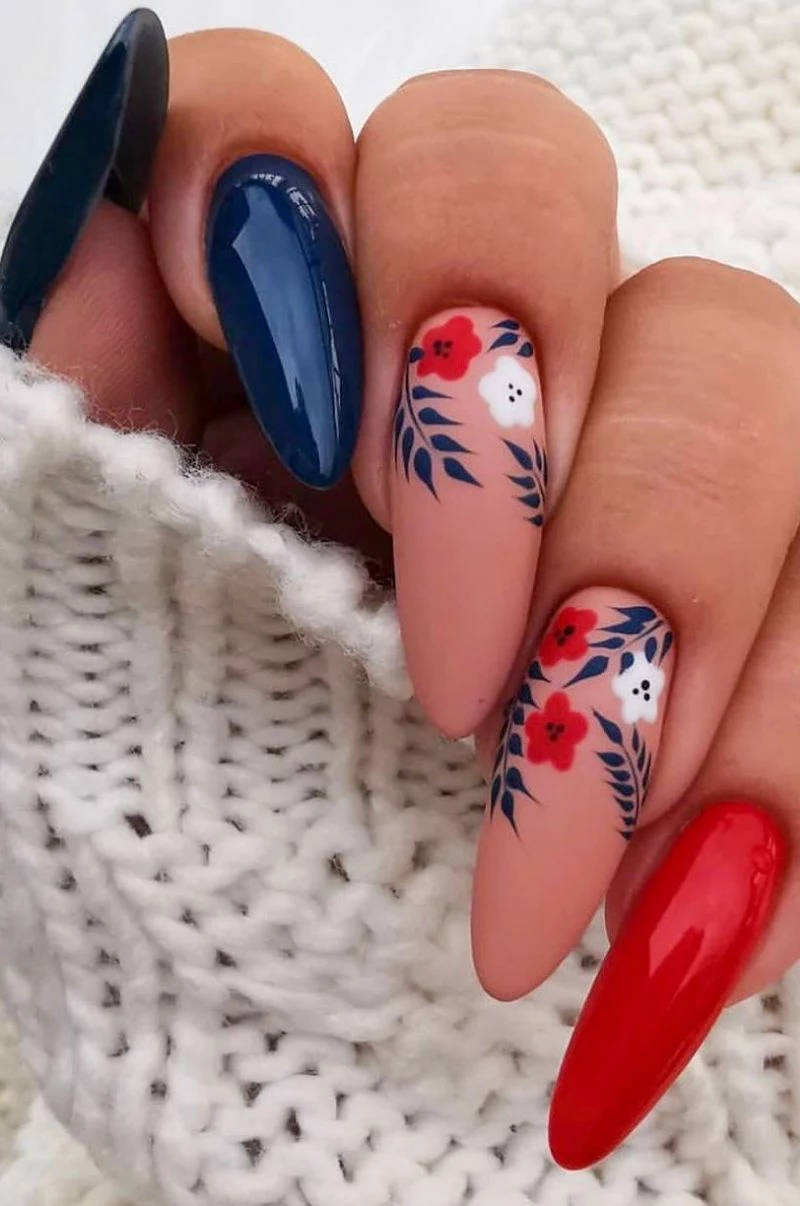 red nude blue matte cute nail ideas