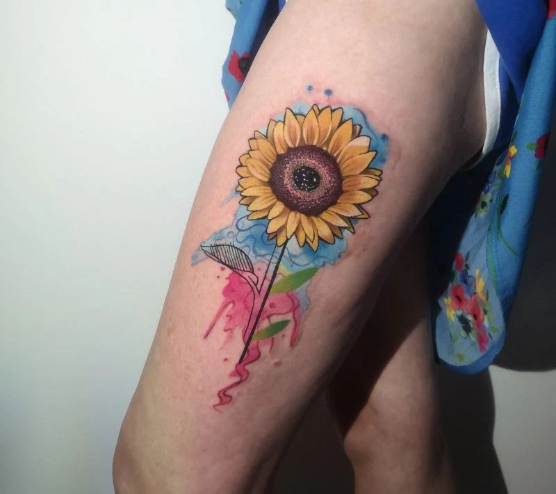 sunflower tattoo meaning watercolor thigh tattoo
