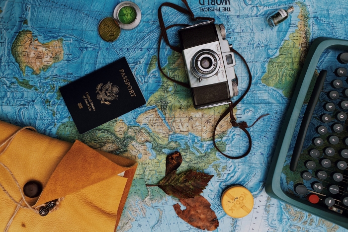 travel bucketlist adventure bag packing passport journal camera world map essentiels trip