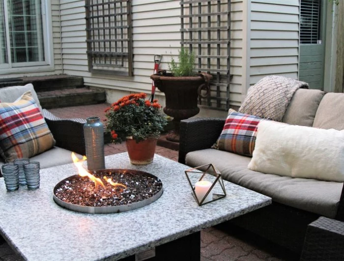 backyard furniture winter garden design ideas blankets throw pillows