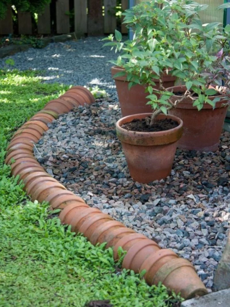 old ceramic pots garden edging