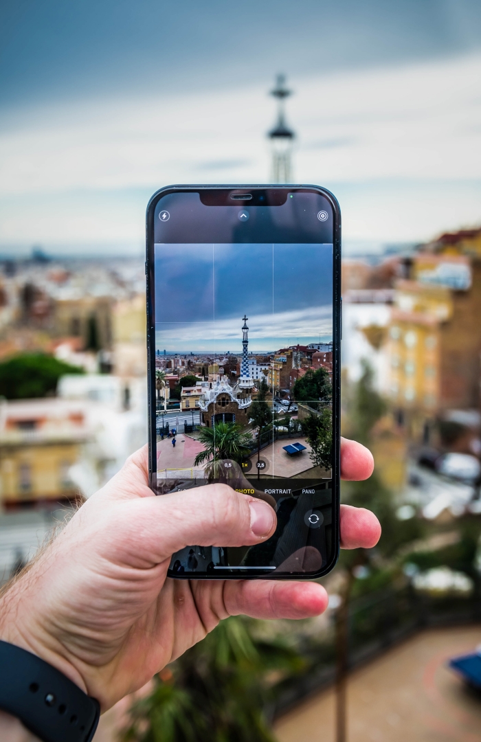 smartphone technology photo camera view city barcelona spain