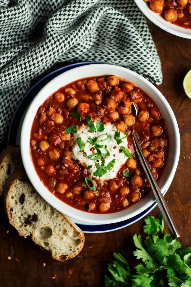 chickpea stew in white vowl chickpea vegetable soup