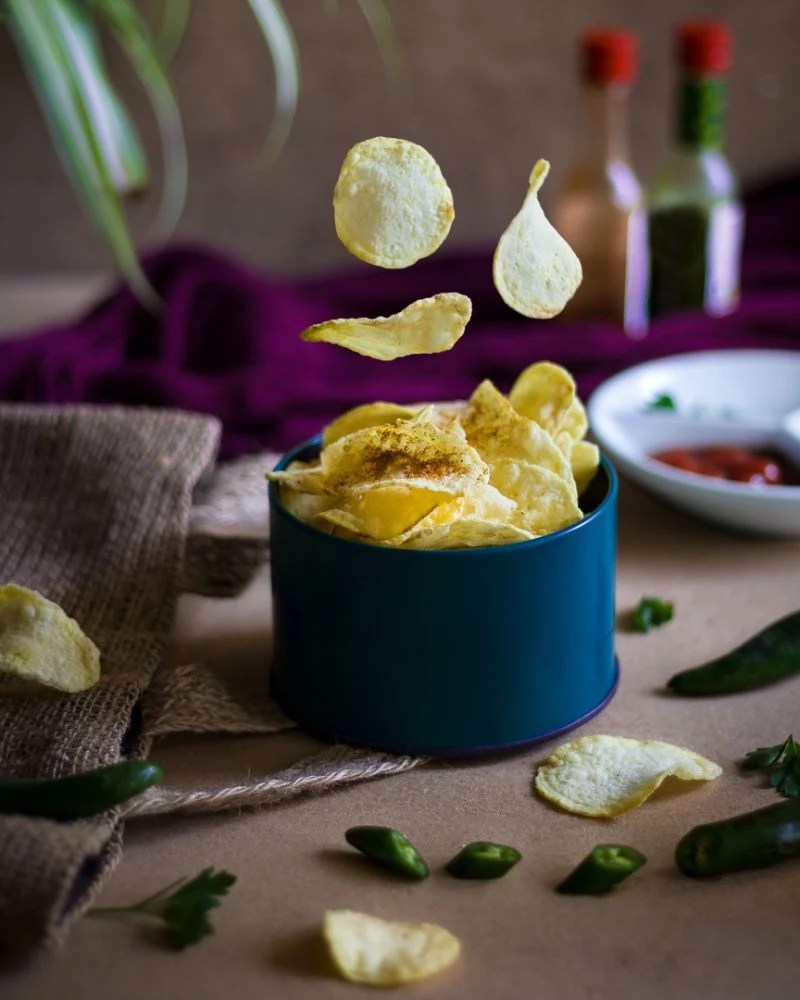 chips in blue bowl how to make baked potatoes