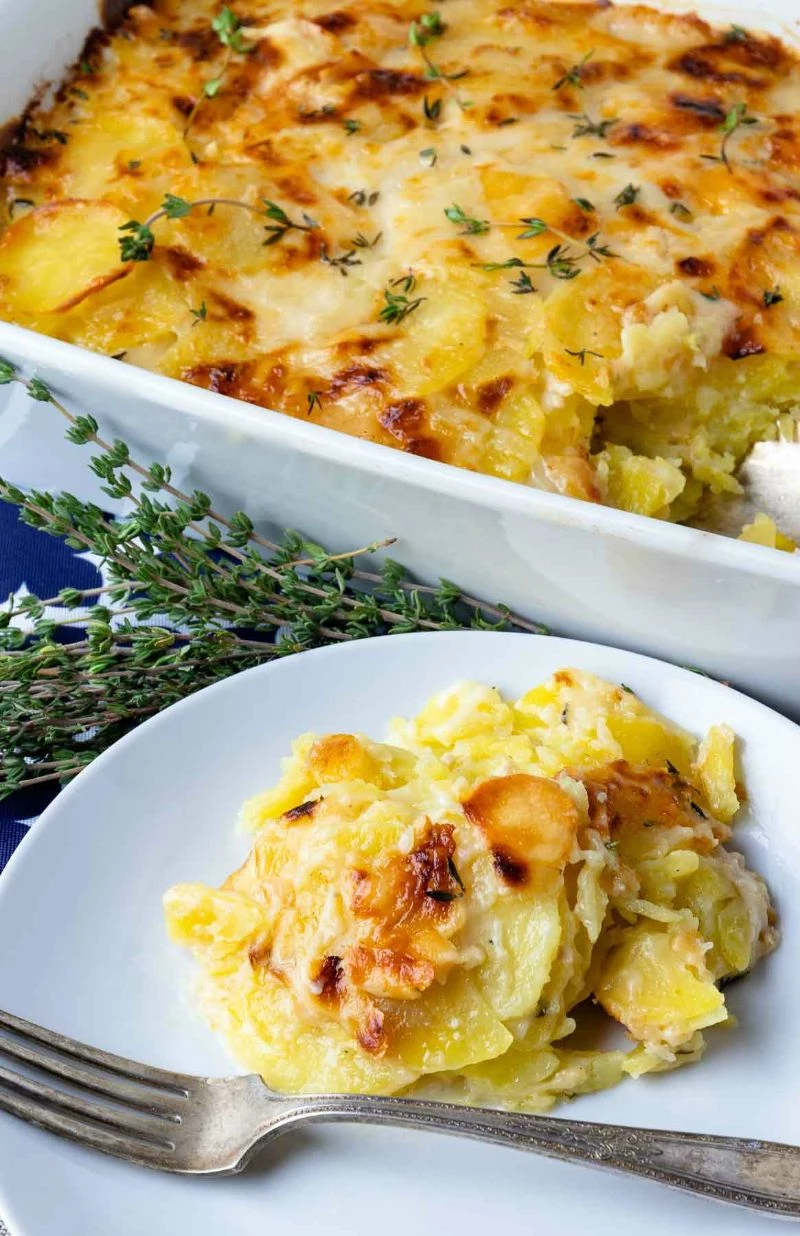 how to cook potatoes casserole white plate