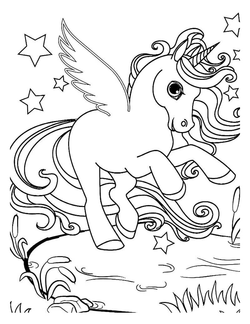 black and white drawing unicorn coloring pages