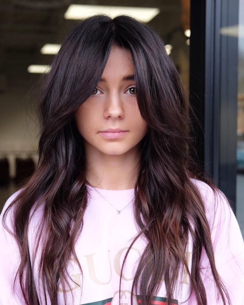 curly hair brunette pink