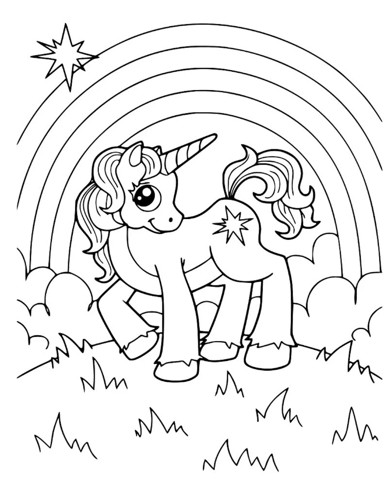 cute kawaii printable unicorn coloring pages with rainbow