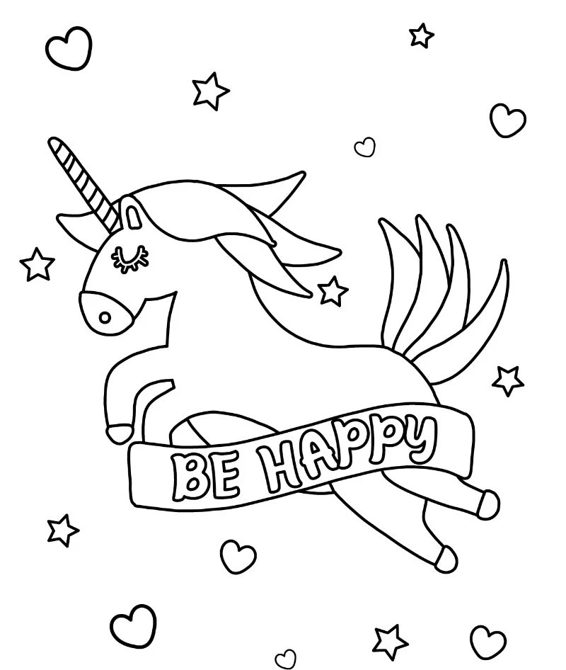 cute unicorn coloring pages be happy