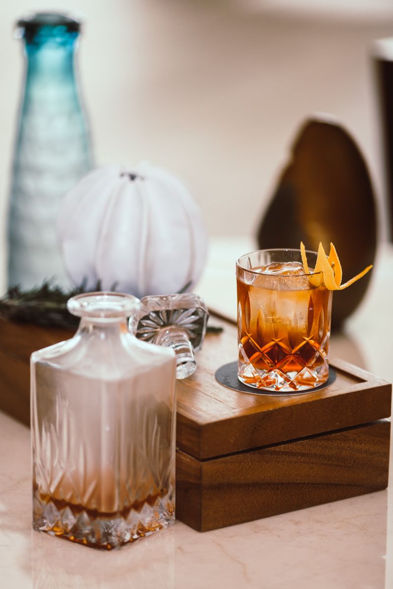 decanter and glass whiskey mixed drinks