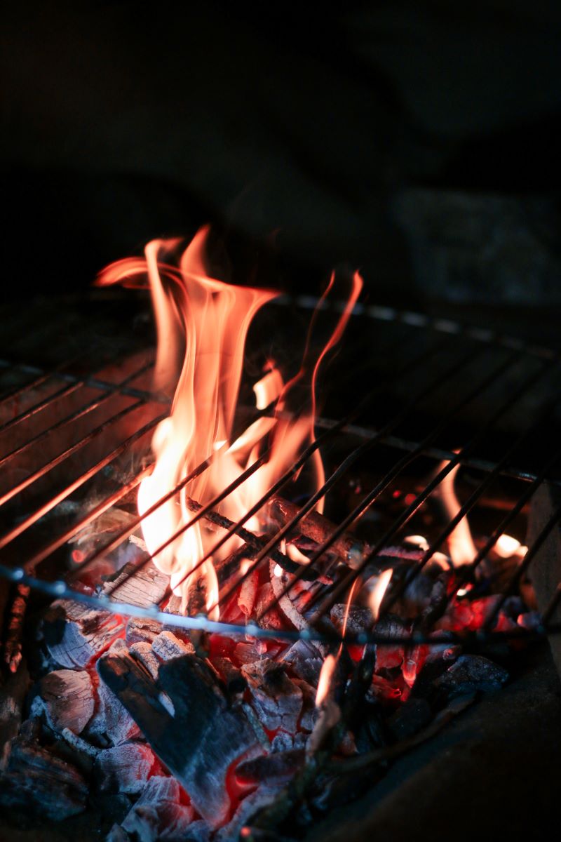 fire burning in barbecue bbq tips