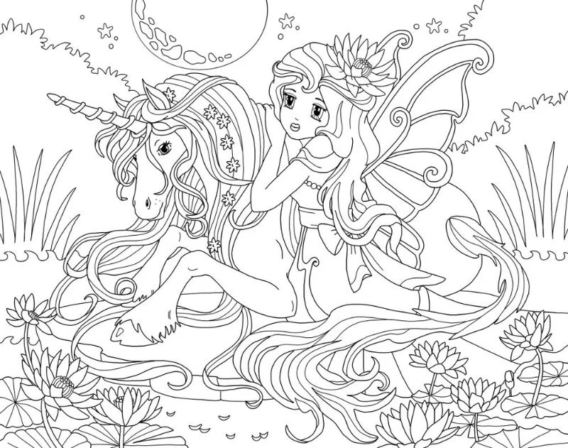 girl riding unicorn coloring sheets field