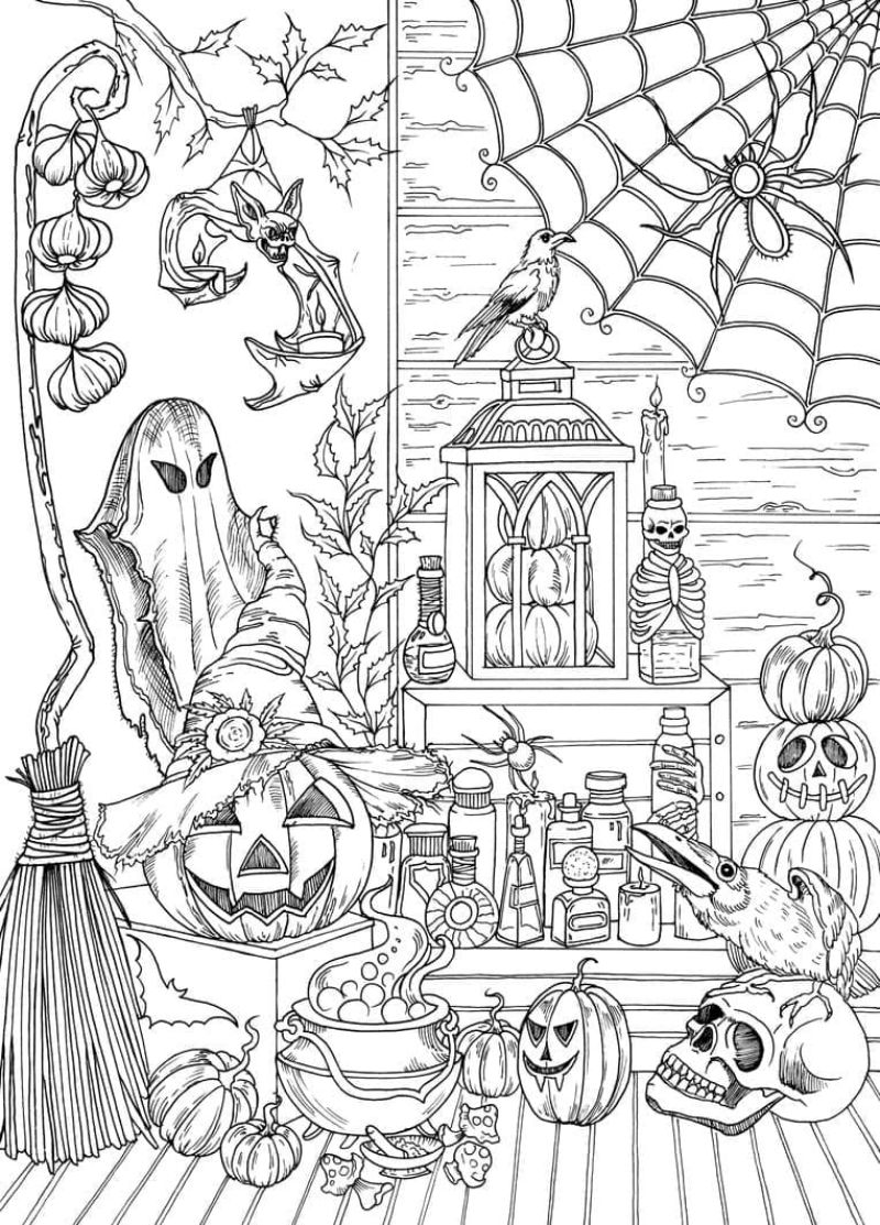 10 Spooky Adult Coloring Pages of Halloween for Fun Nights