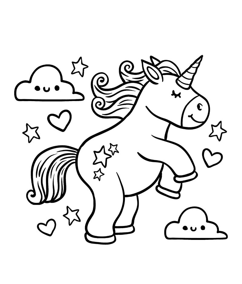 printable unicorn coloring pages clouds around it
