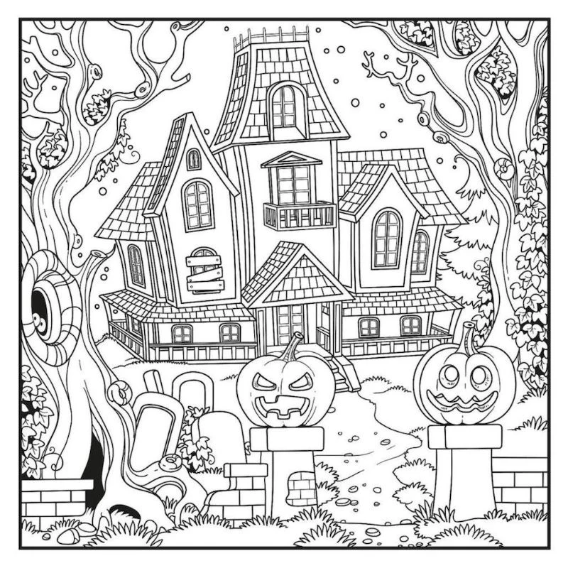 spooky house printable halloween coloring pages