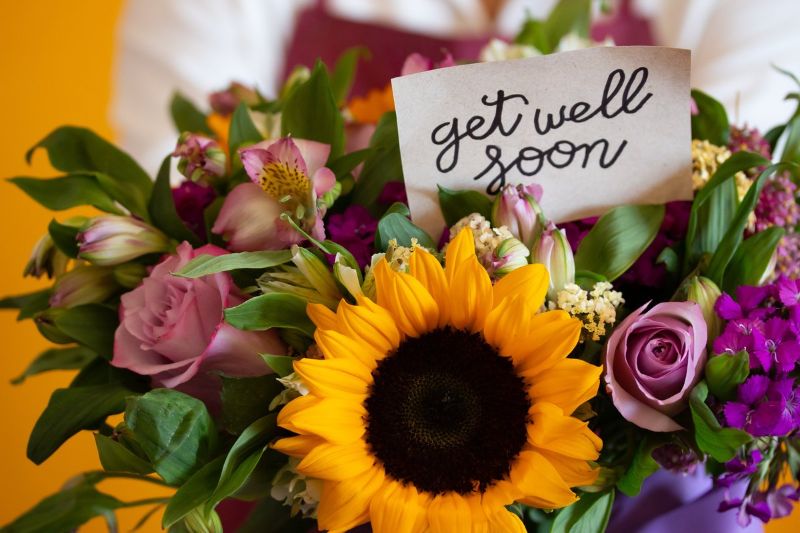 sunflowers roses arrangement what to write in a get well card