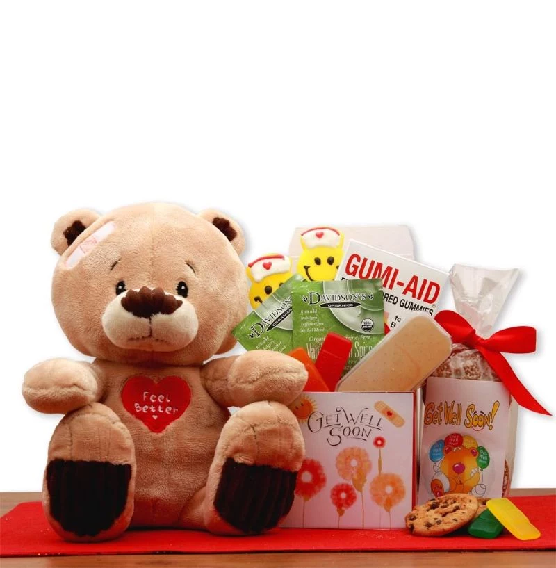 teddy bear inspirational get well messages gift basket