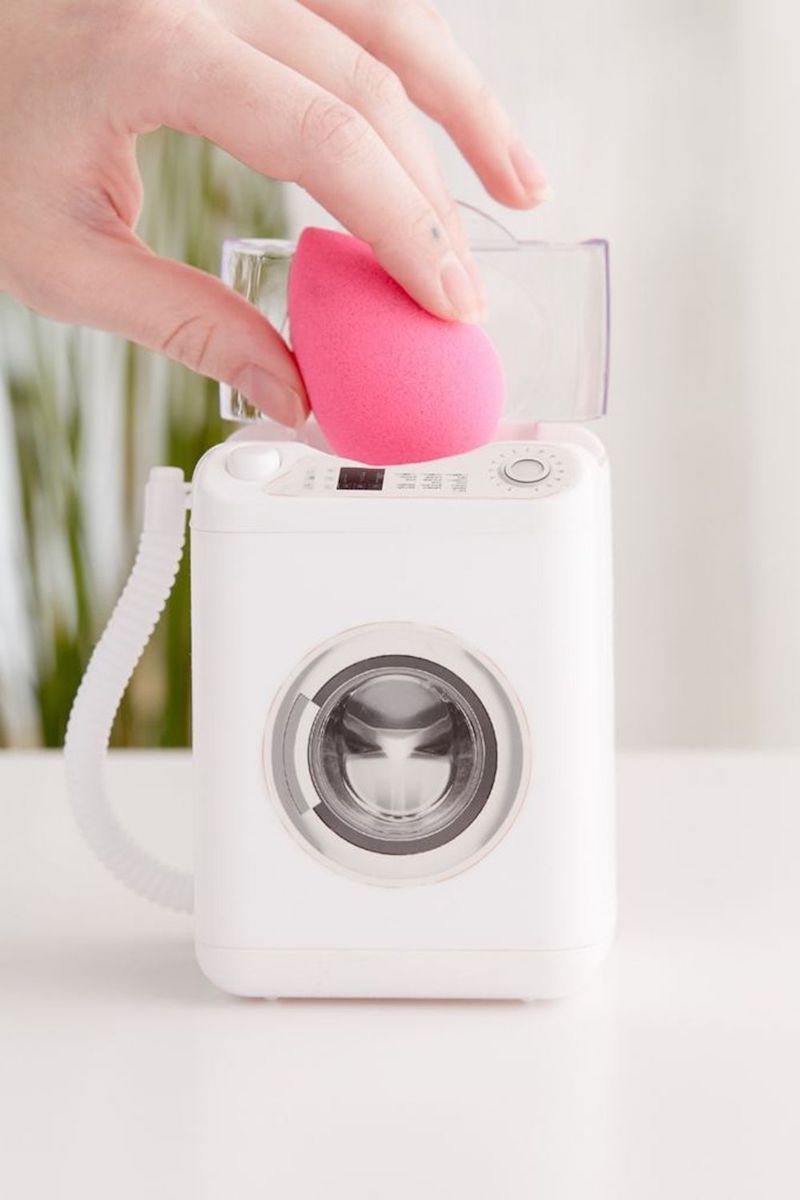 cleaning beauty blender in a washing machine