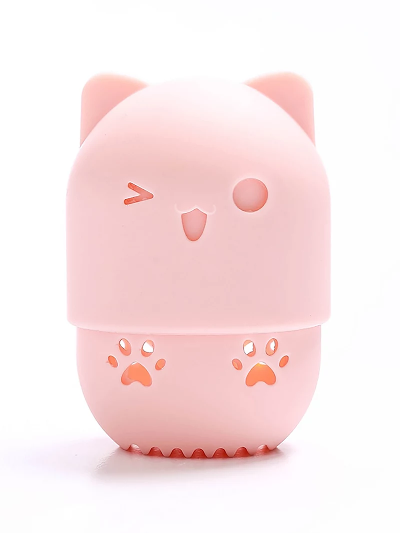 cute pink kitty travel case for beauty sponges