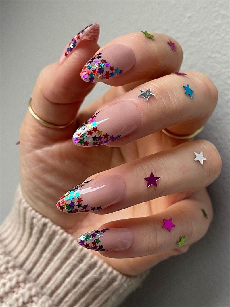 french manicure nail color ideas colorful stars