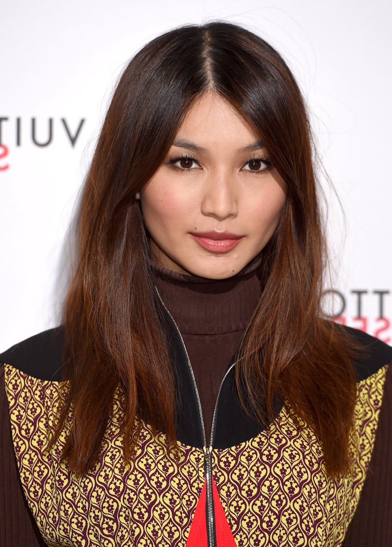 gemma chan face frame middle part haircut straight long locks