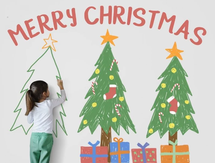 girl drawing trees christmas door decorating ideas