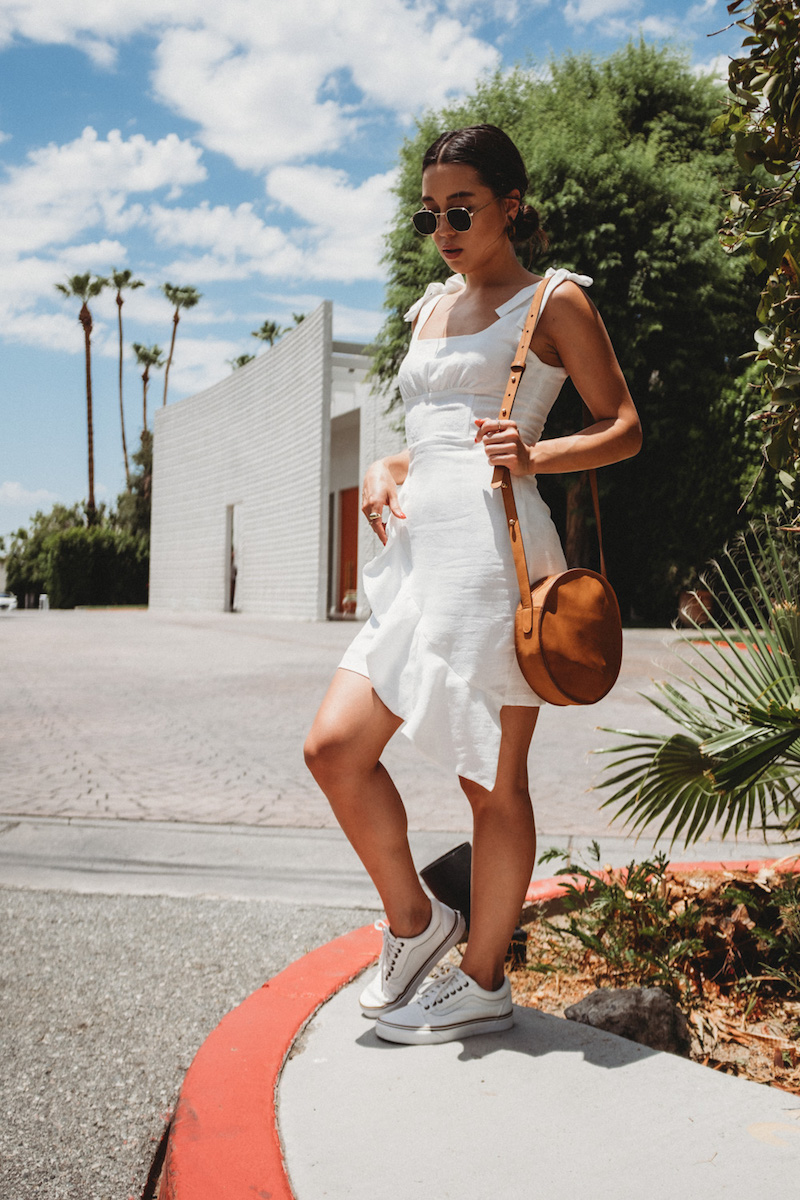 girl style white vans shoes with white dress