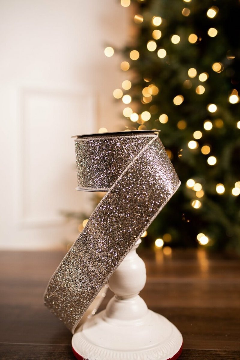 Glitter confetti ribbon tree topper for christmas bow decoration