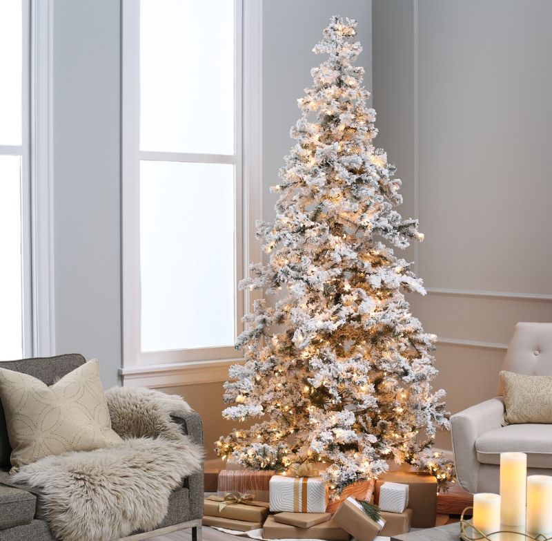 gold flocked christmas tree decorating ideas with lights
