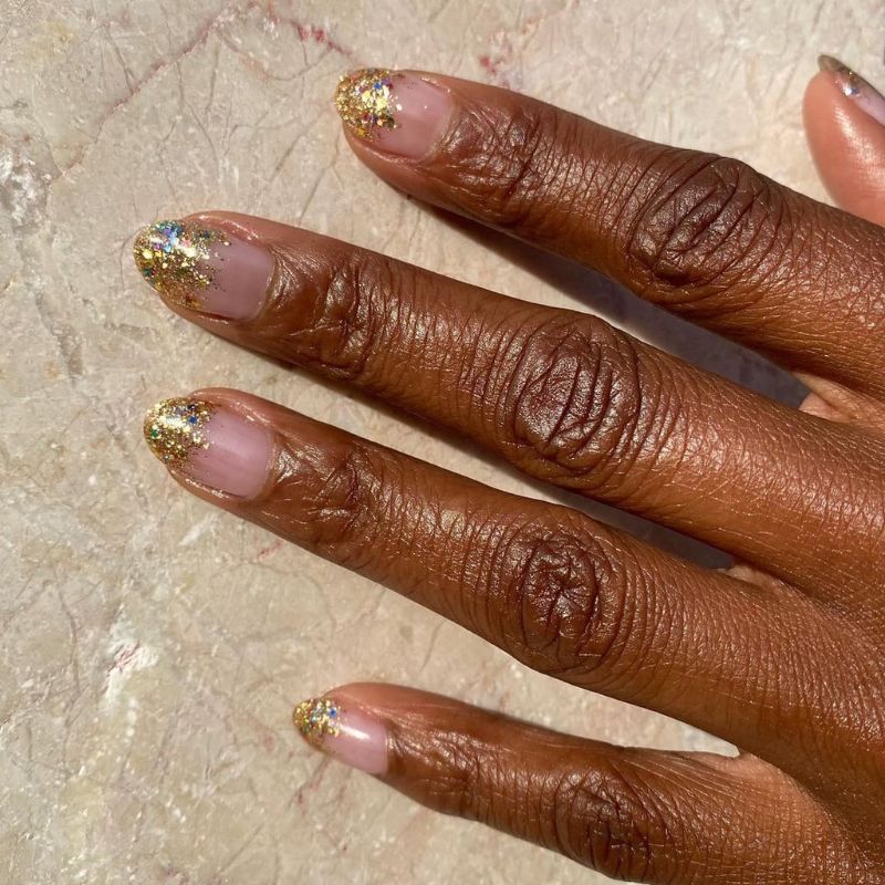 gold glitter french manicure 2021 nail trends