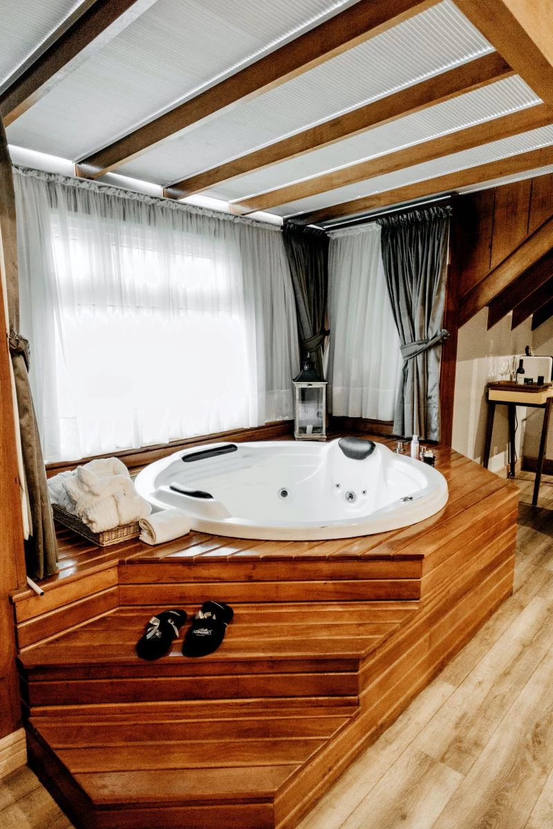 hot tub installation wooden deck indoor