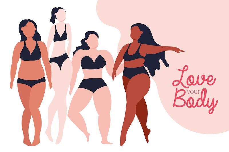 love your body lettering with group of women with different body types