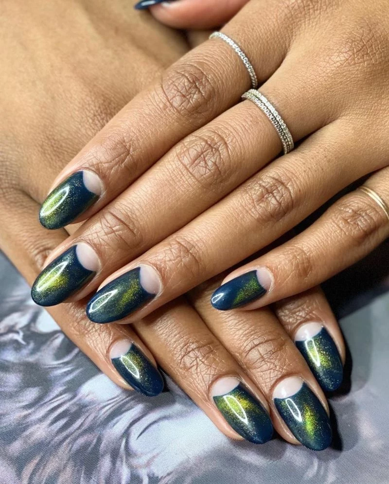 metallic green blue 2021 nail trends