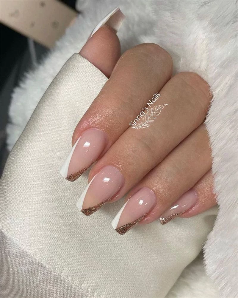 nail color ideas white and gold french manicure